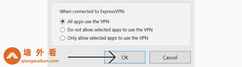 ExpressVPN拆分隧道选择所有app